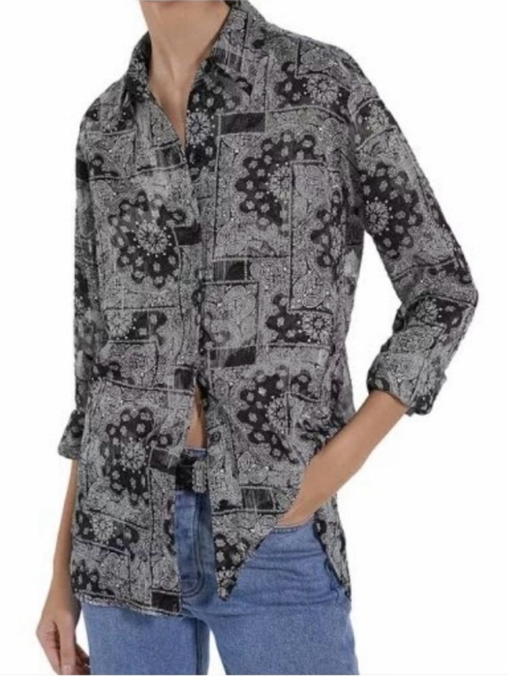 The Kooples Black & White Paisley Patchwork Blazer